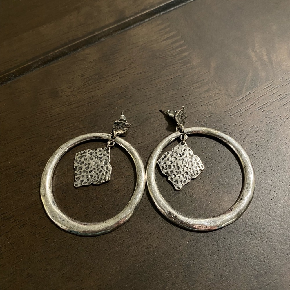 Western Silver Metal Earrings - 1.75” wide